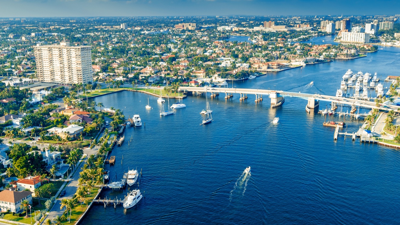 Fort Lauderdale aerial view of the Intracoastal Waterway and bridge
